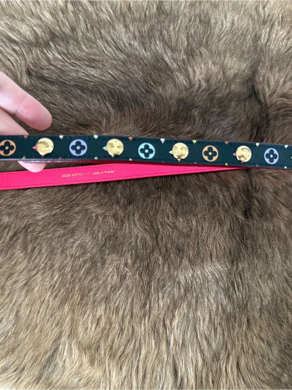 Authentic pre-owned Louis Vuitton Fuchsia Leather Belt with Gold Studs - Women